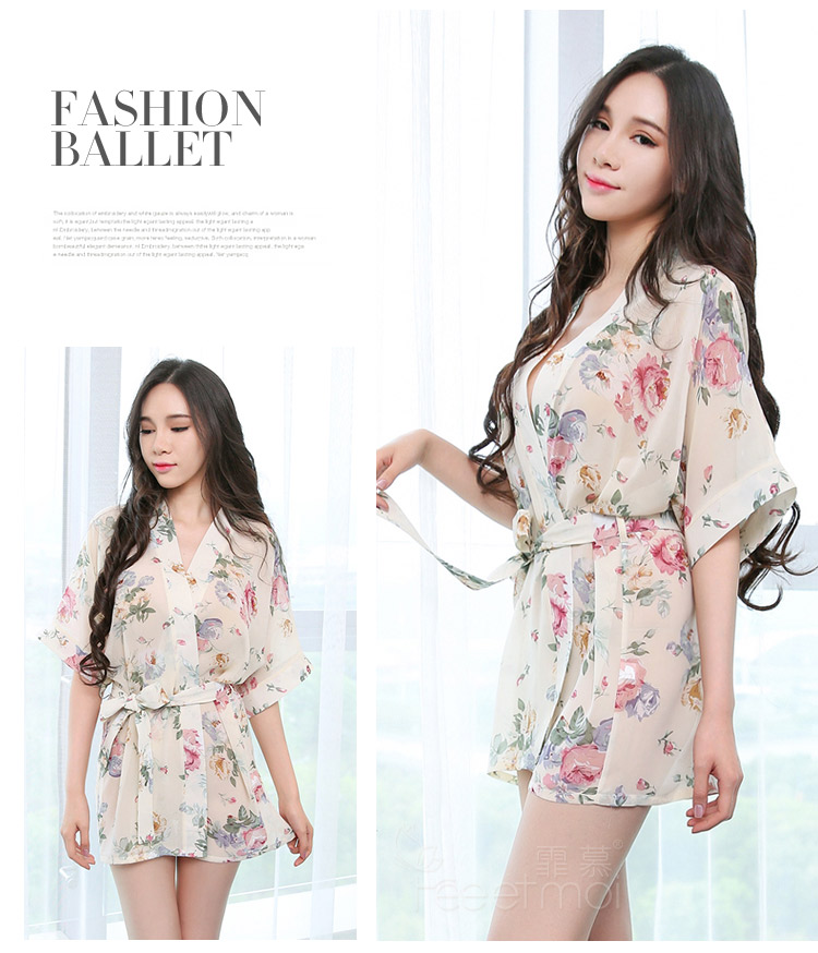 【保密发货】 霏慕 情趣内衣性感和服睡透明薄纱冰丝雪纺睡袍短可外穿