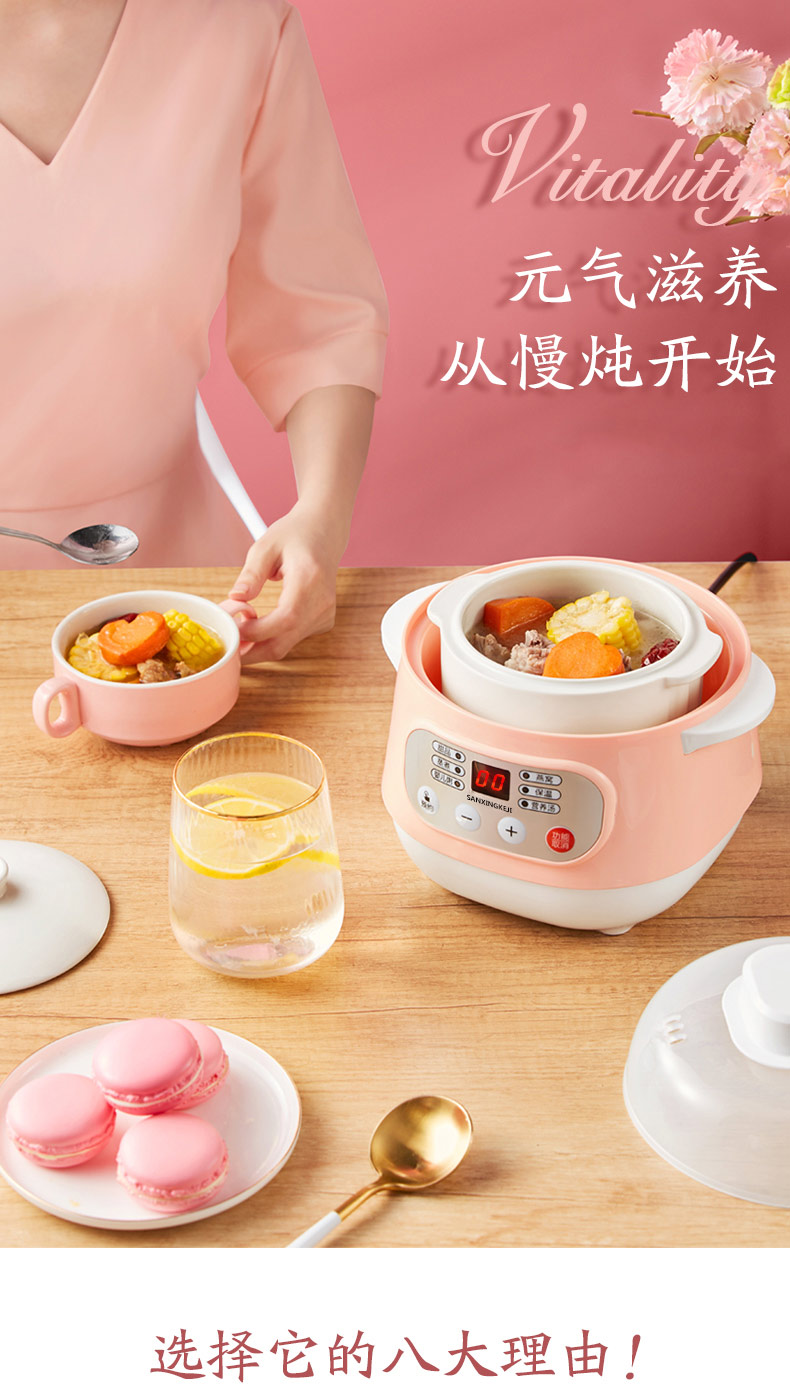 电炖锅迷你煮粥神器1-2人煲汤陶瓷隔水炖家用全自动小燕窝电炖盅yd10a
